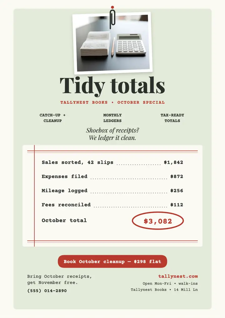 Tallynest Books ledger flyer template