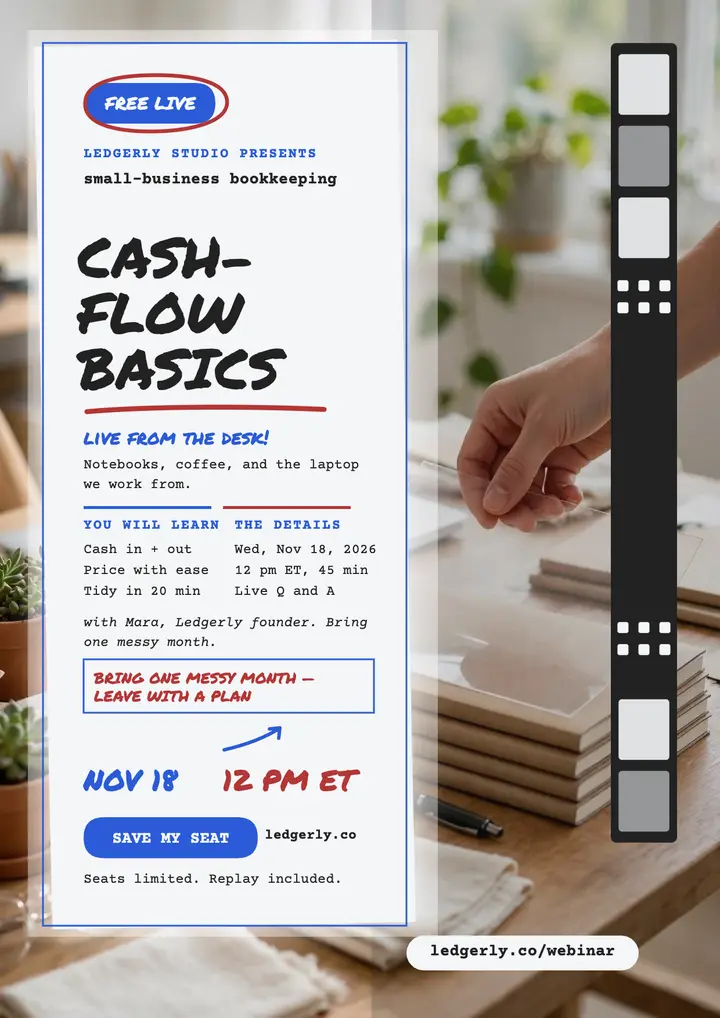 Ledgerly bookkeeping webinar flyer template