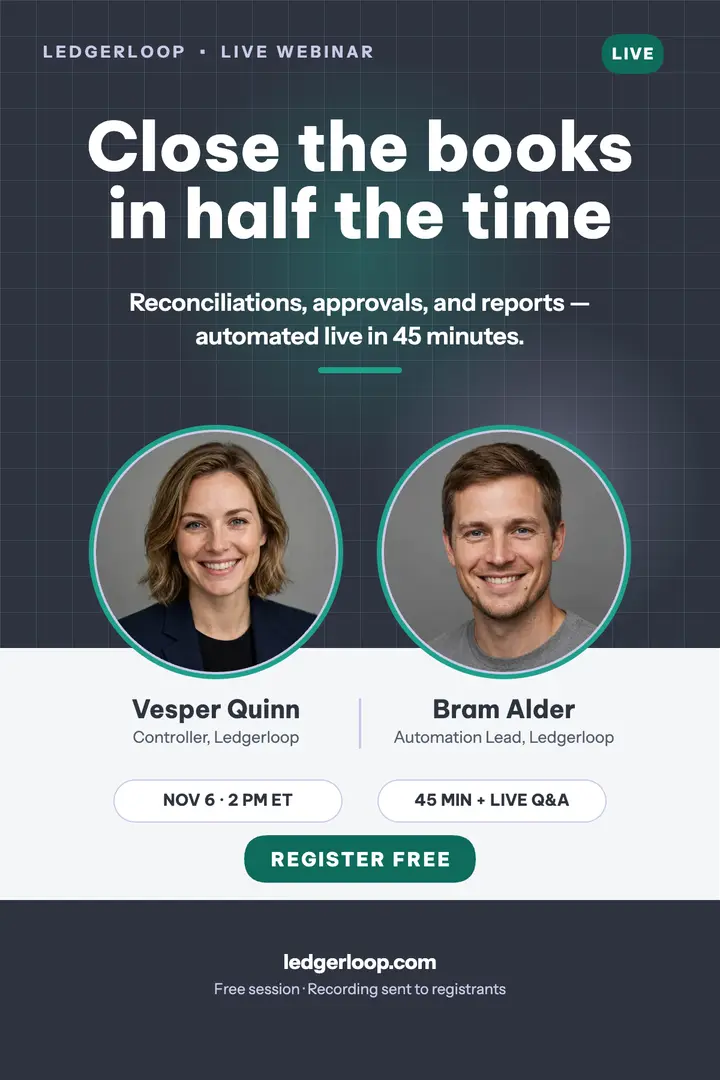 Ledgerloop bookkeeping automation webinar: webinar poster template