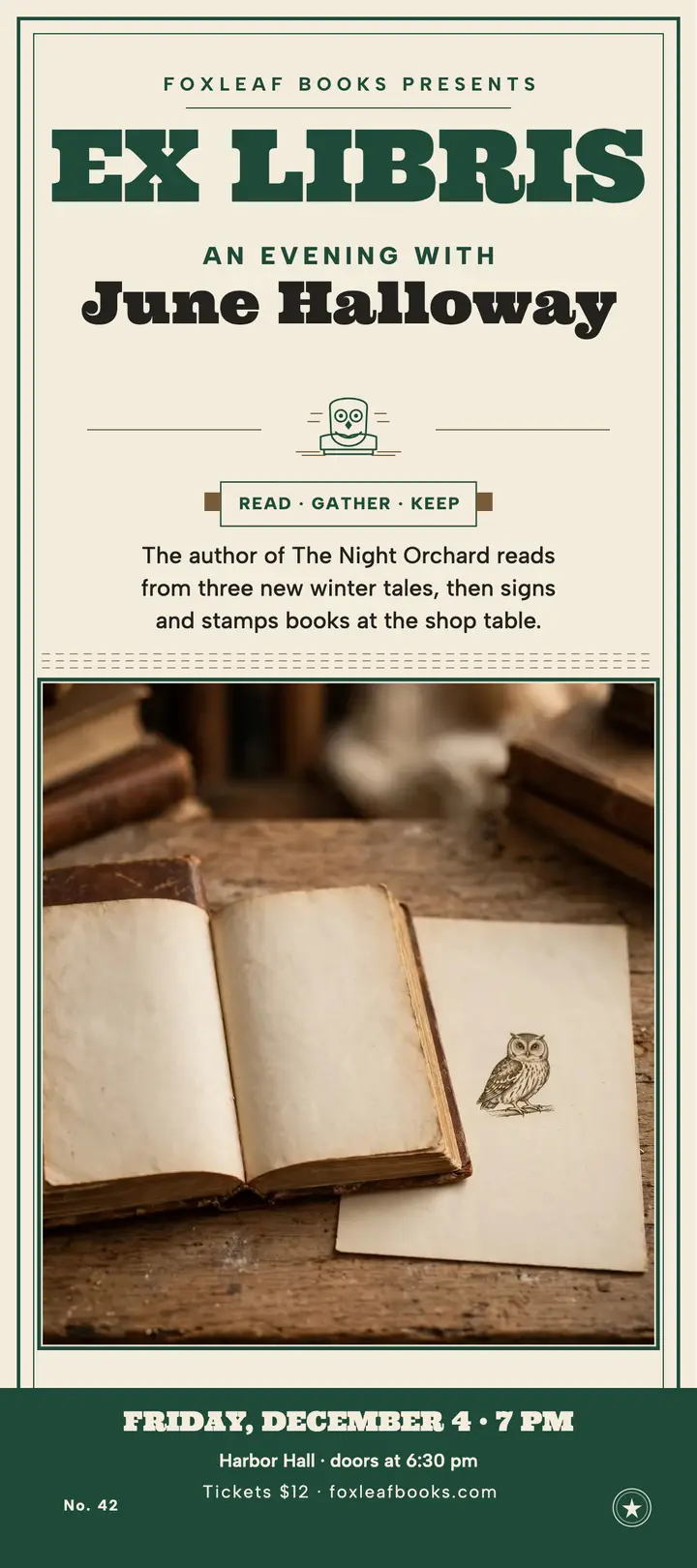 Foxleaf Books author evening bookplate card template