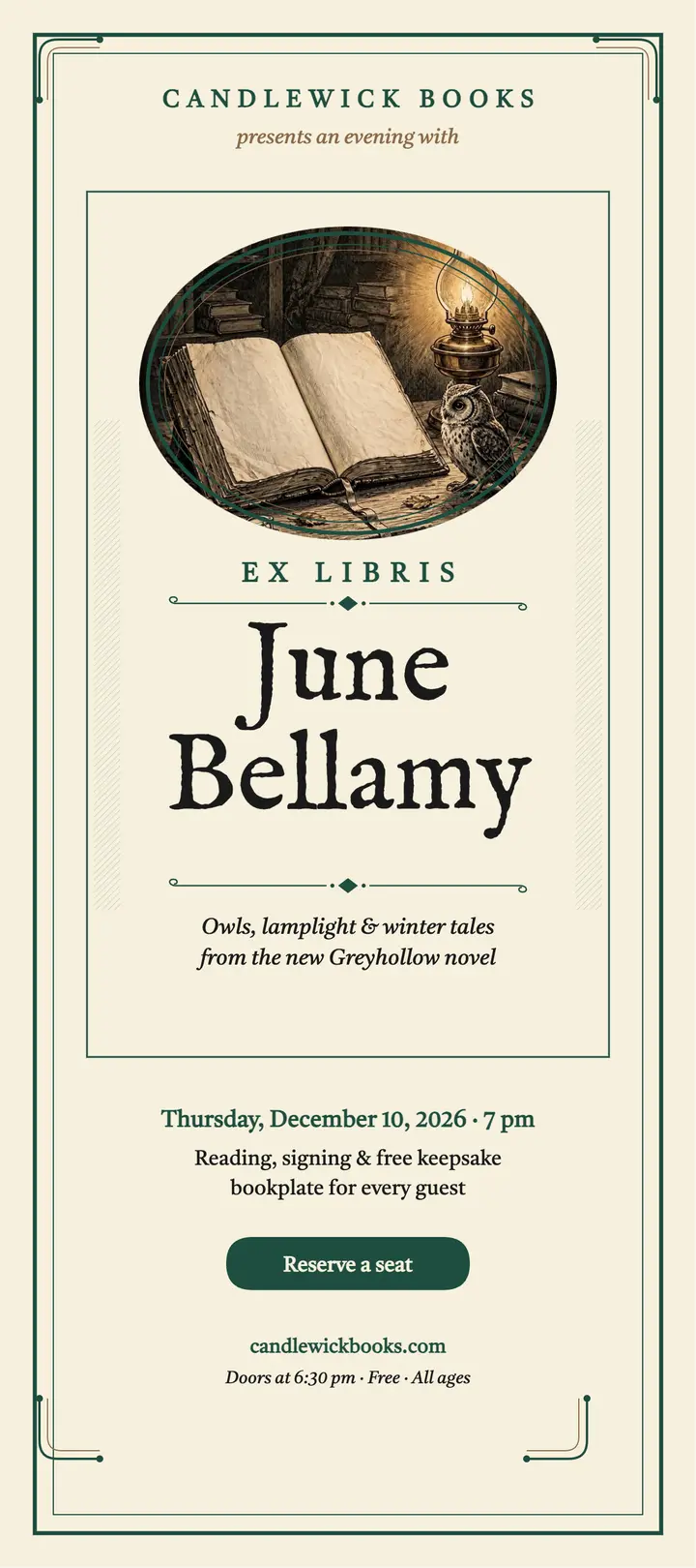 Bookplate author night rack card template