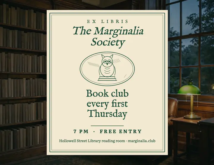 Marginalia Society book club flyer template
