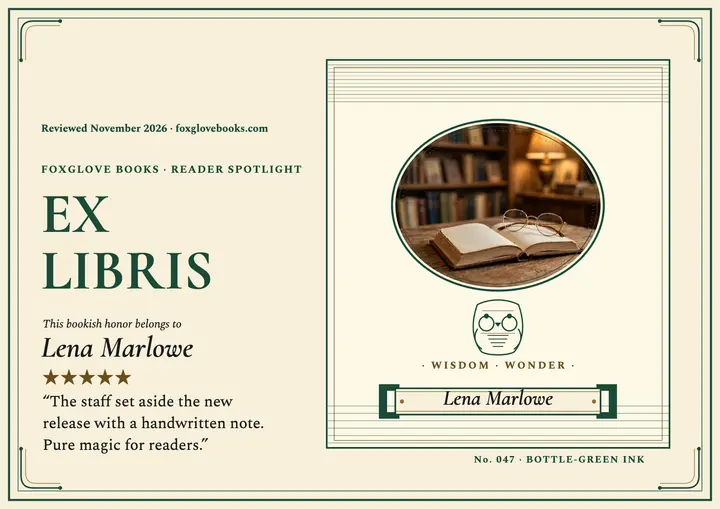 Foxglove Books reader spotlight bookplate template