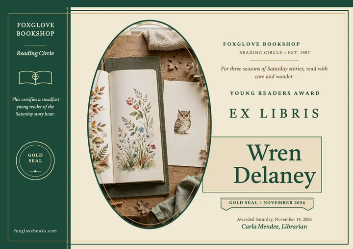 Foxglove Young Readers bookplate award template