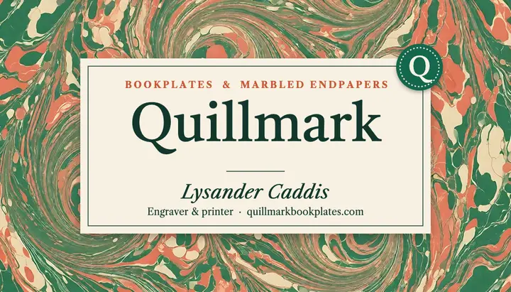 Quillmark Bookplates business card, marbled paper template
