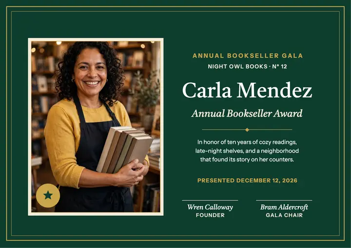 Night Owl Books gala award certificate template
