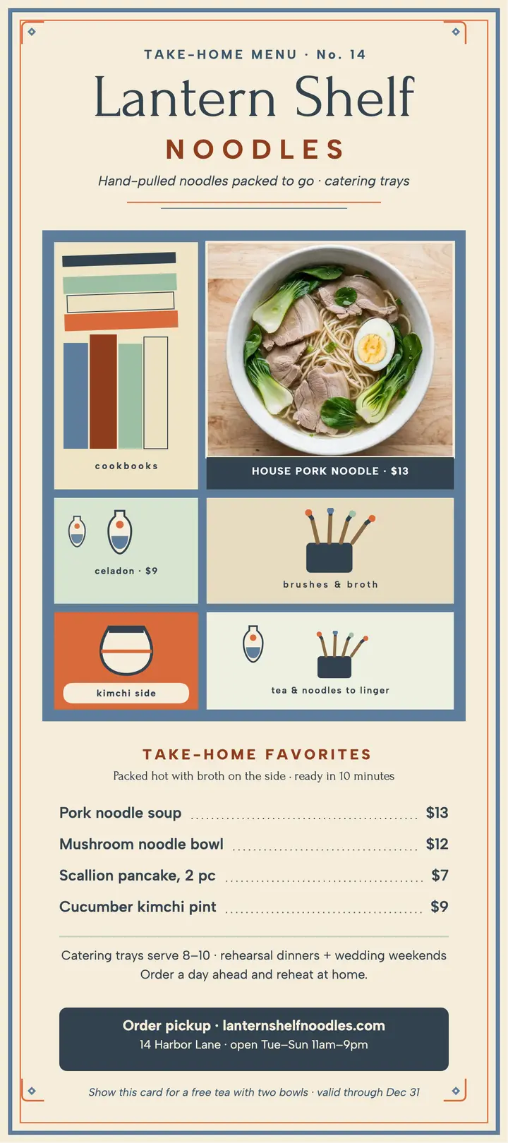 Lantern Shelf Noodles take-home menu template