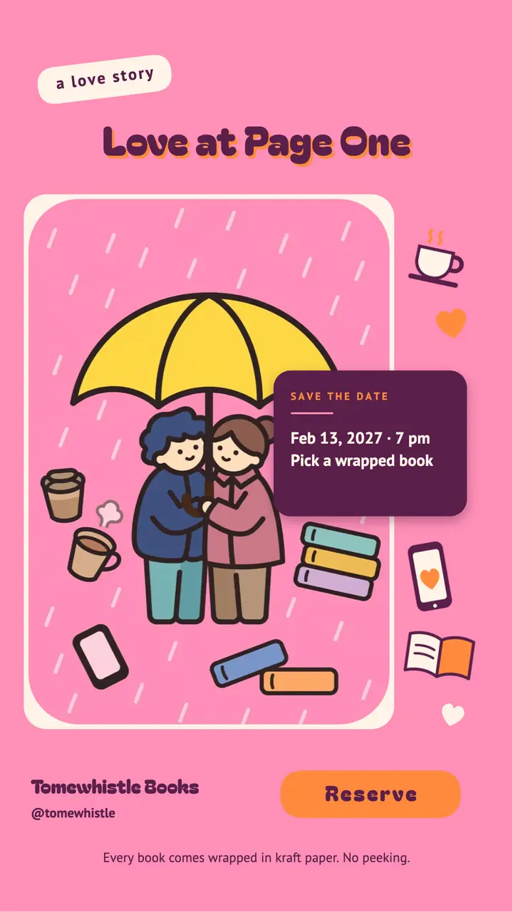 Blind date with a book Valentine's story template