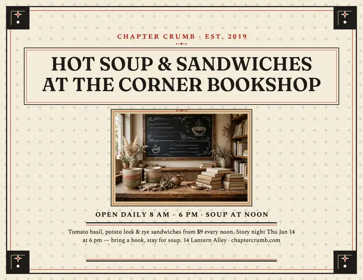 Chapter Crumb soup and sandwich flyer template
