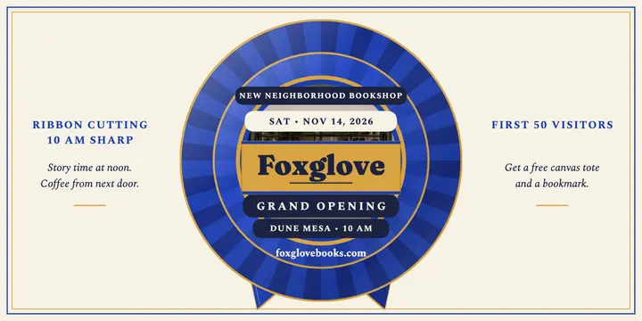 Foxglove Books grand opening rosette post template