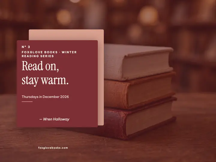 Foxglove Books winter quote slide: bookshop quote slide template