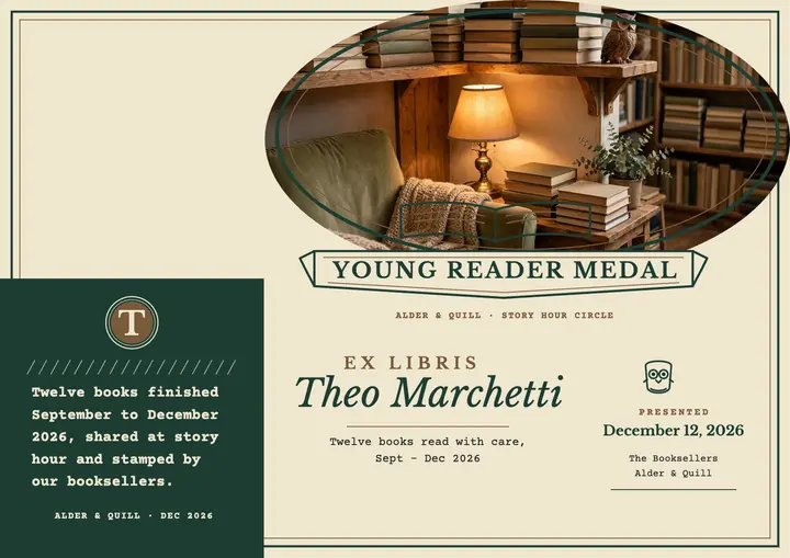 Alder and Quill young reader certificate template