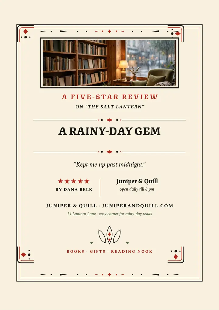 Juniper and Quill rainy-day review flyer template
