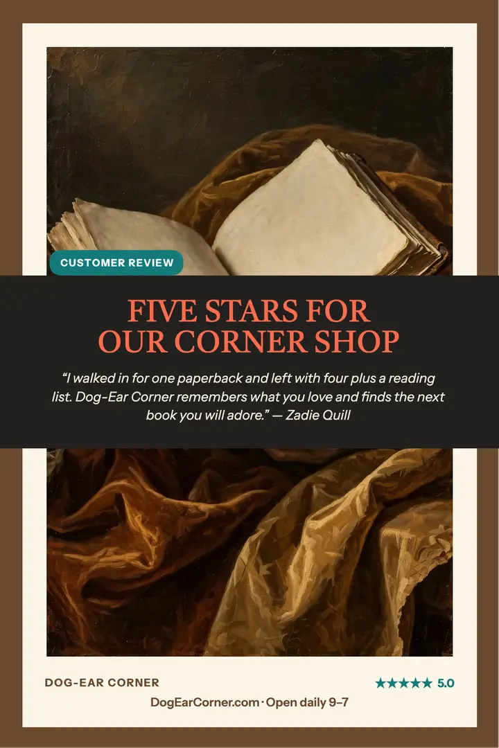 Dog-Ear Corner bookshop review poster template