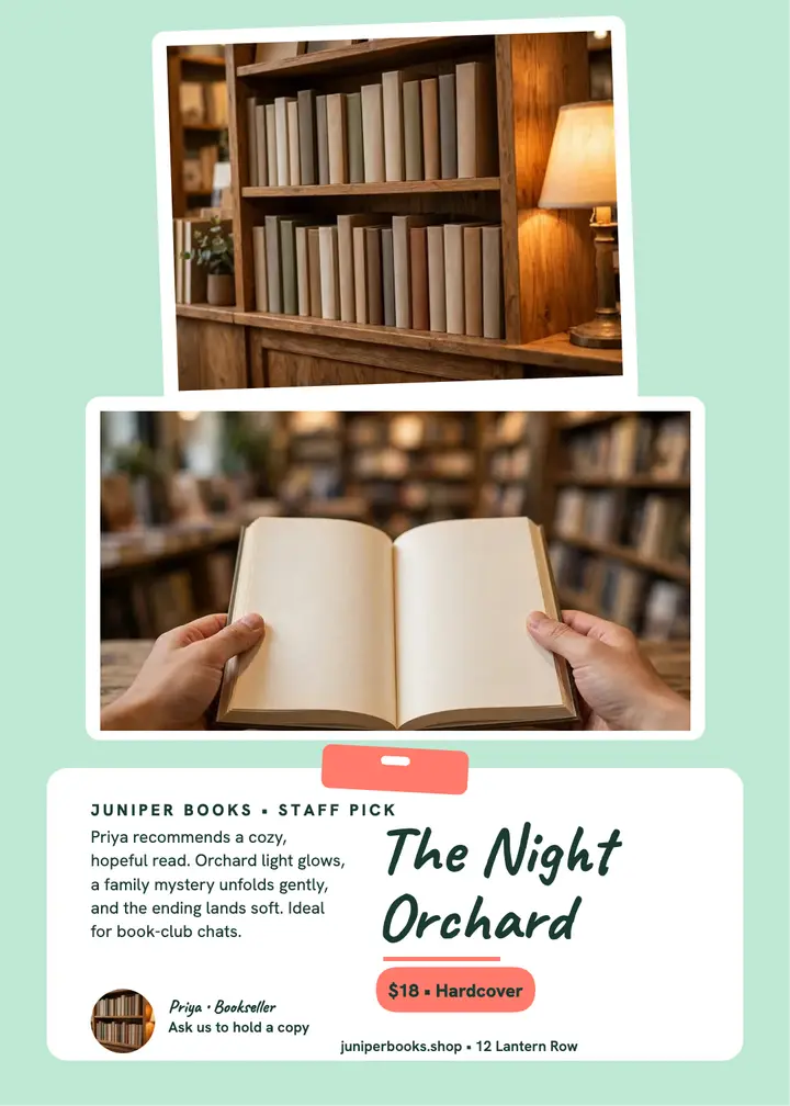 Juniper Books staff pick card template