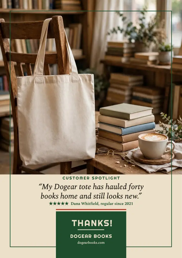 Dogear Books tote customer review flyer template