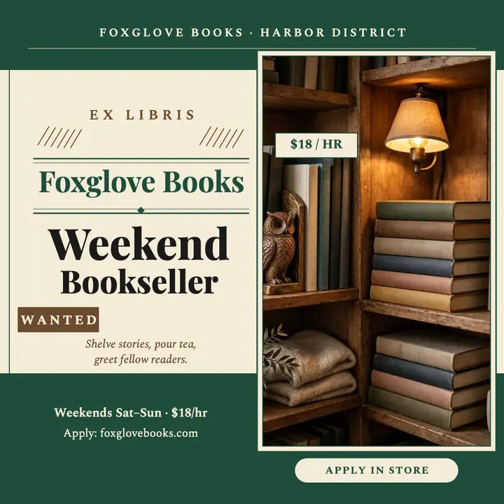Foxglove Books weekend bookseller post template