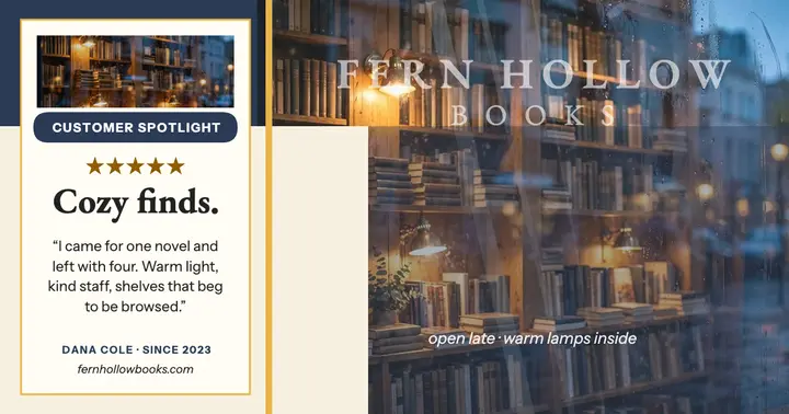 Fern Hollow Books customer spotlight post template
