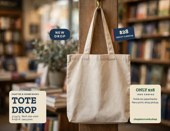 Chapter and Crumb canvas tote drop flyer: book tote drop flyer template