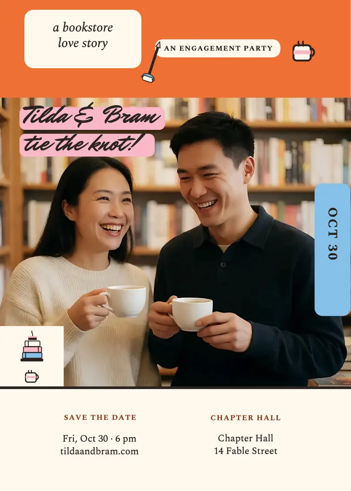 Tilda and Bram bookstore engagement invitation template
