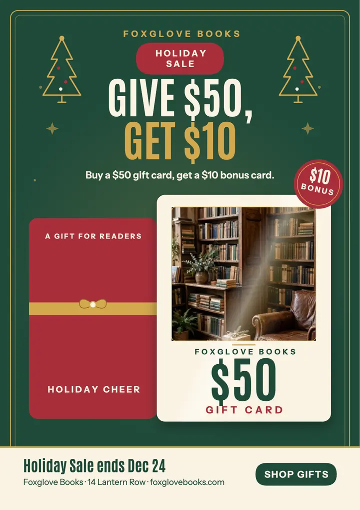 Foxglove Books holiday gift card flyer template