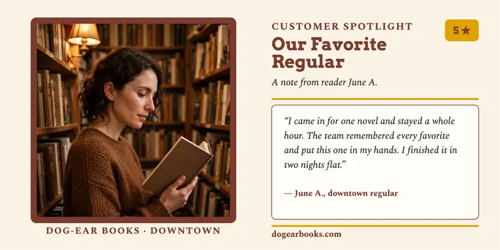 Dog-Ear Books reader review spotlight: bookstore review post template