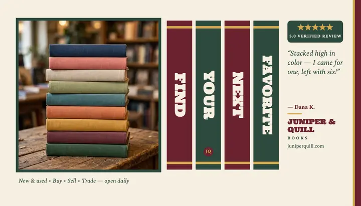 Juniper and Quill bookstore review card: bookstore review card template