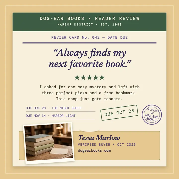 Dog-Ear Books checkout card review template