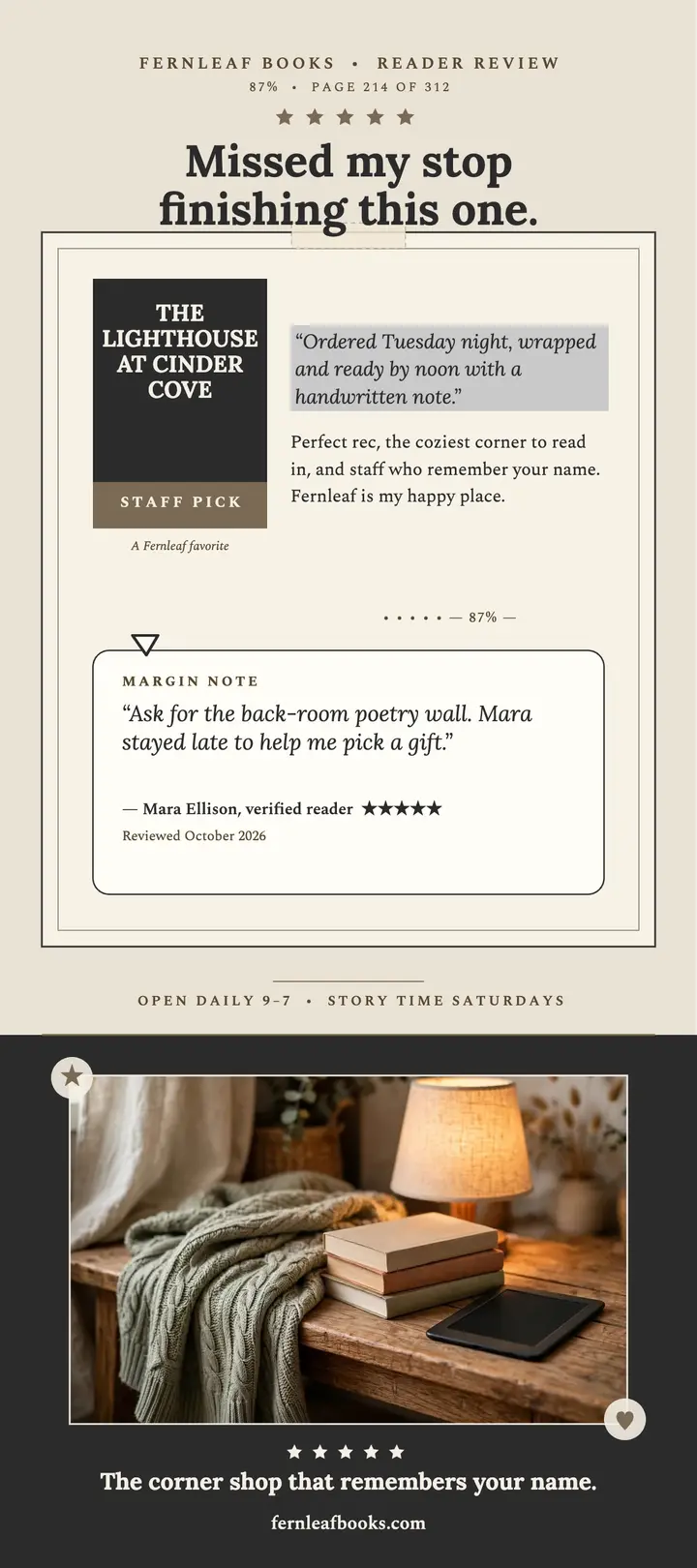 Fernleaf Books reader review e-reader card template