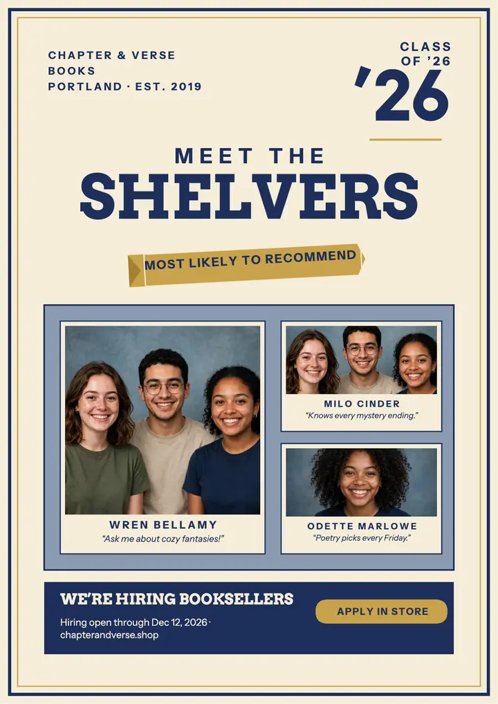 Chapter and Verse bookstore team yearbook flyer template