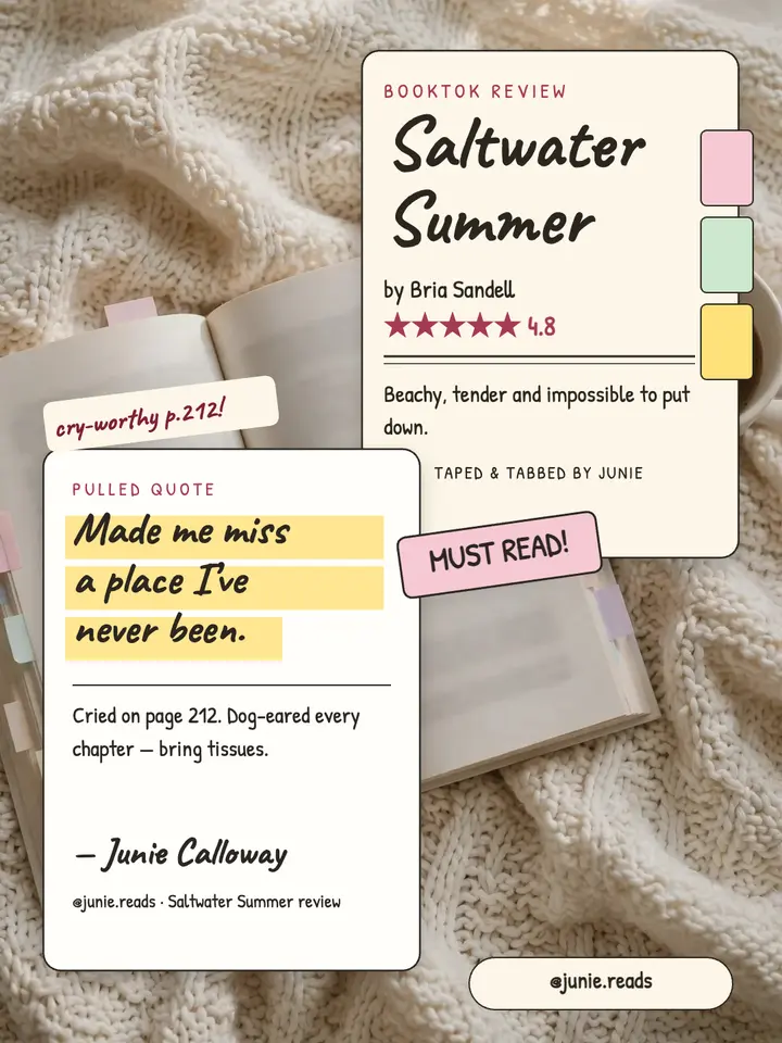 Saltwater Summer BookTok review portrait: booktok book review template