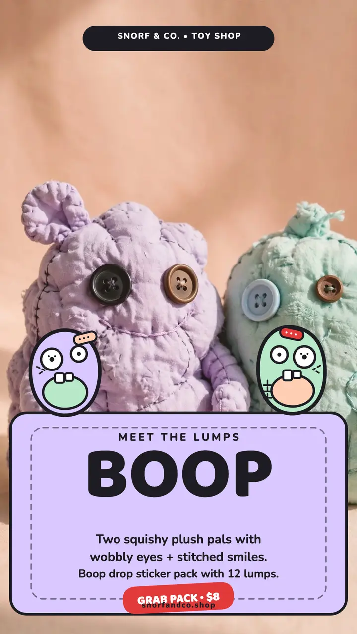 Snorf Boop plush drop story: toy drop story template
