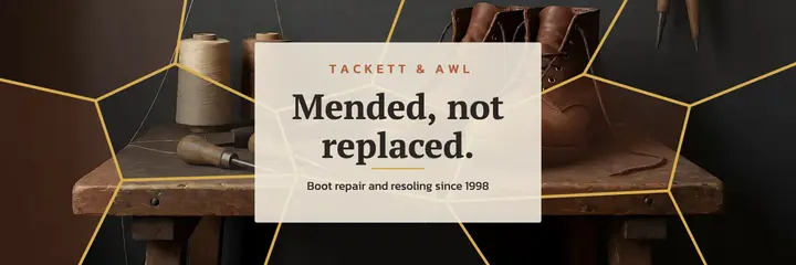 Tackett & Awl boot repair, kintsugi X header template