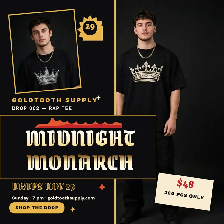 Goldtooth Supply Midnight Monarch tee drop template