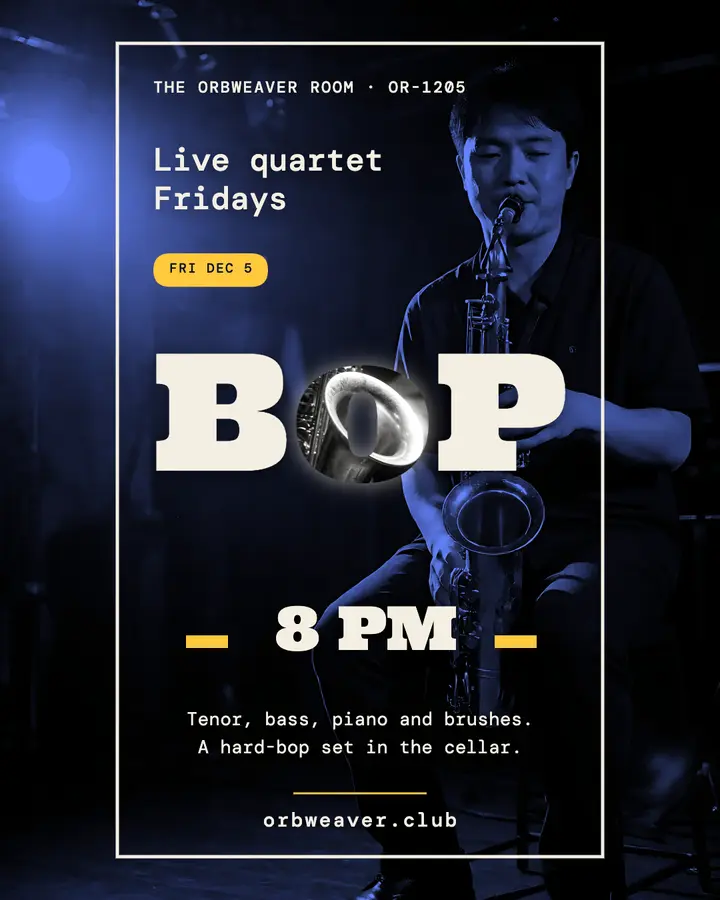 Orbweaver Room live jazz night poster: jazz night poster template