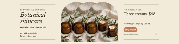 Fernwhistle botanical skincare arches banner template