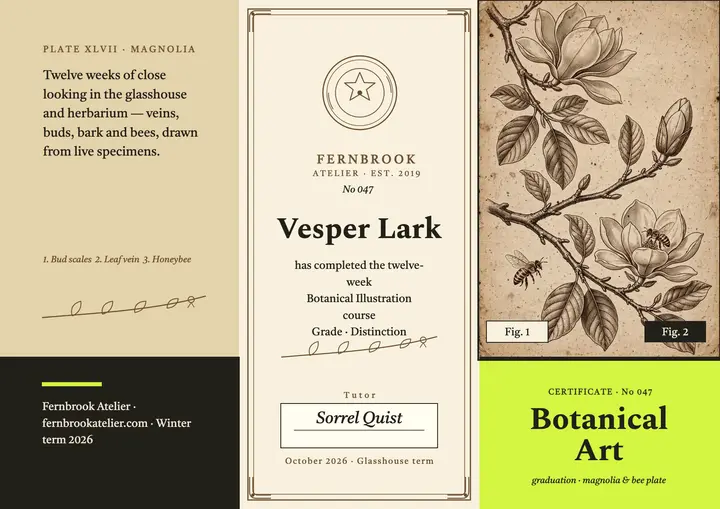 Fernbrook Botanical Art Certificate template
