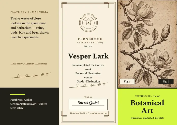 Fernbrook Botanical Art Certificate: botanical certificate template