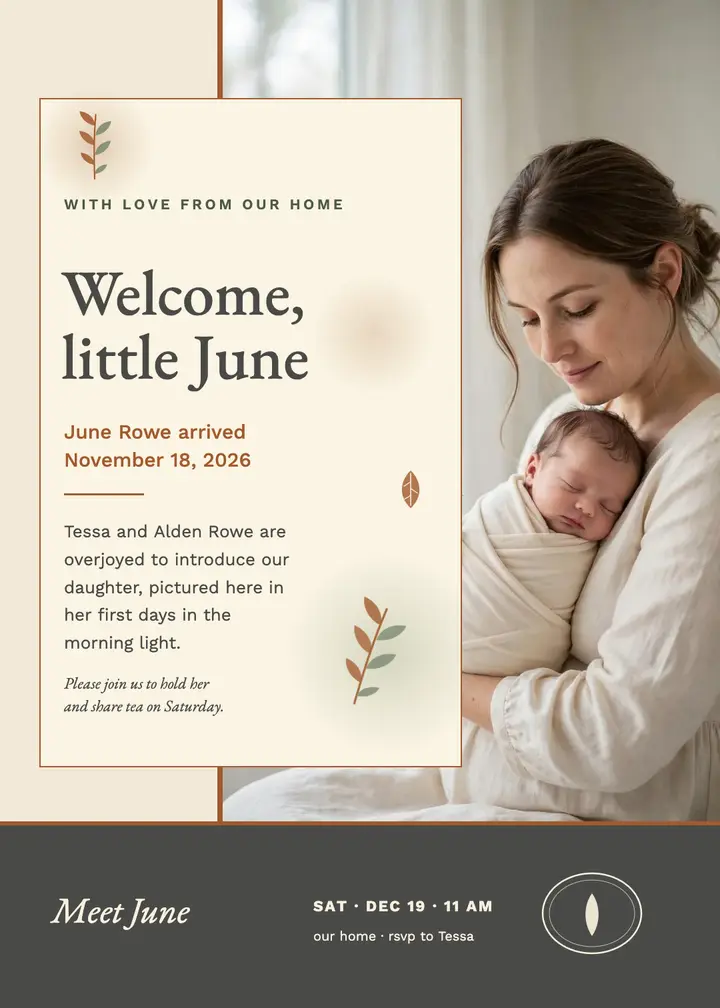 Botanical silk baby announcement template