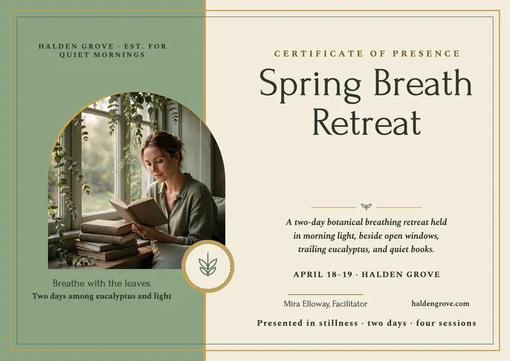 Spring Breath Retreat botanical certificate template