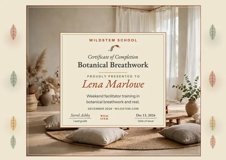 Wildstem botanical breathwork certificate: breathwork certificate template