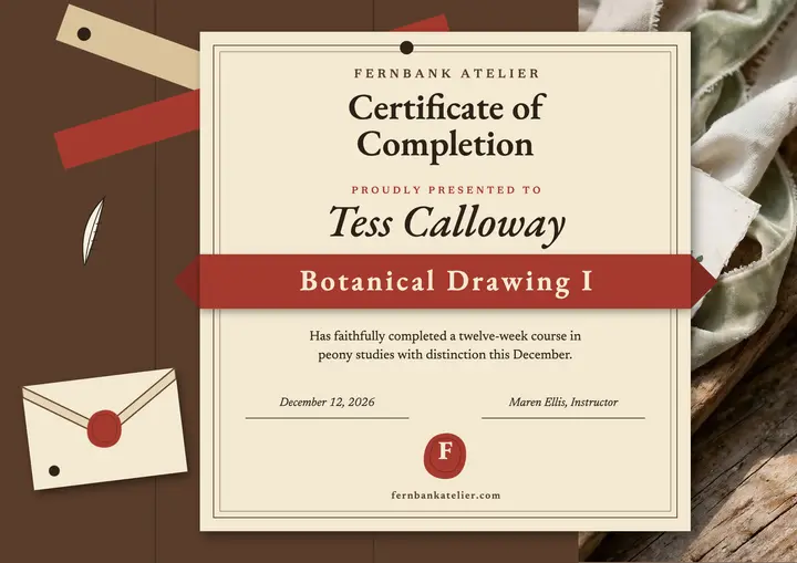 Fernbank botanical drawing certificate template