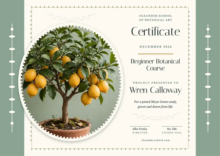 Oleander botanical course cameo certificate template