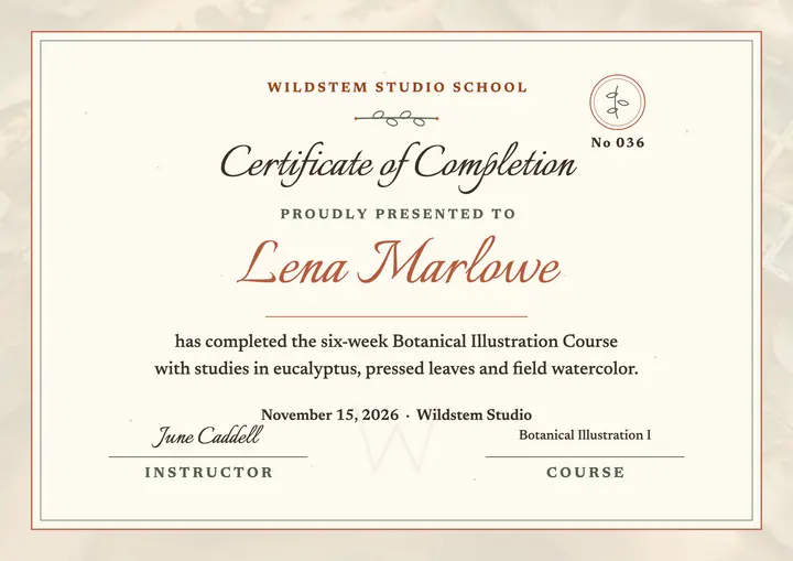Wildstem botanical course certificate template
