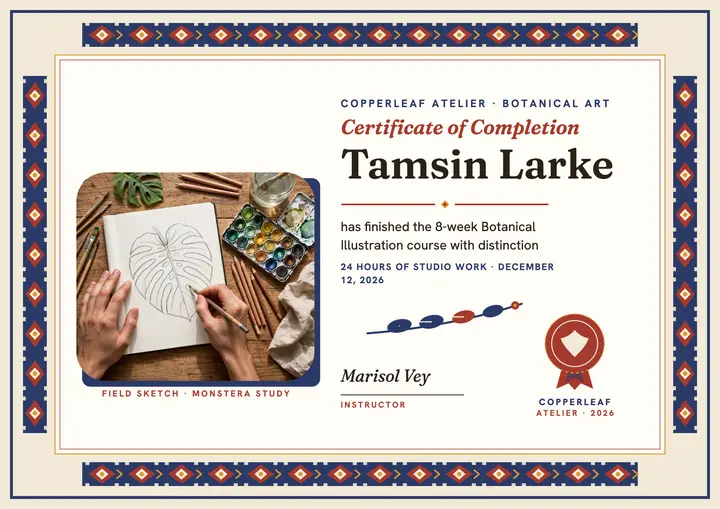 Copperleaf botanical certificate, ikat template