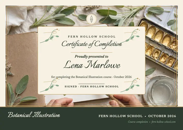 Fern Hollow botanical certificate template
