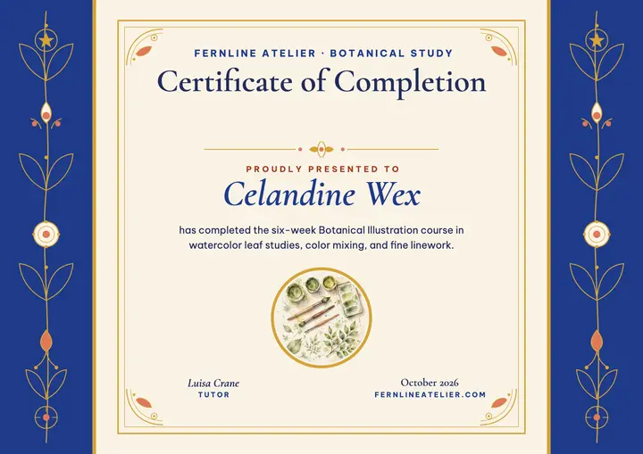 Fernline botanical course gilt certificate template