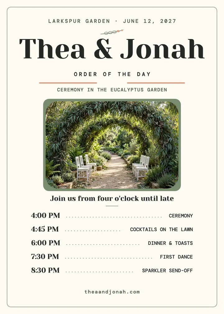 Thea and Jonah botanical garden order of day template