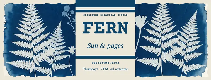 Fern botanical journaling circle cover, cyanotype template