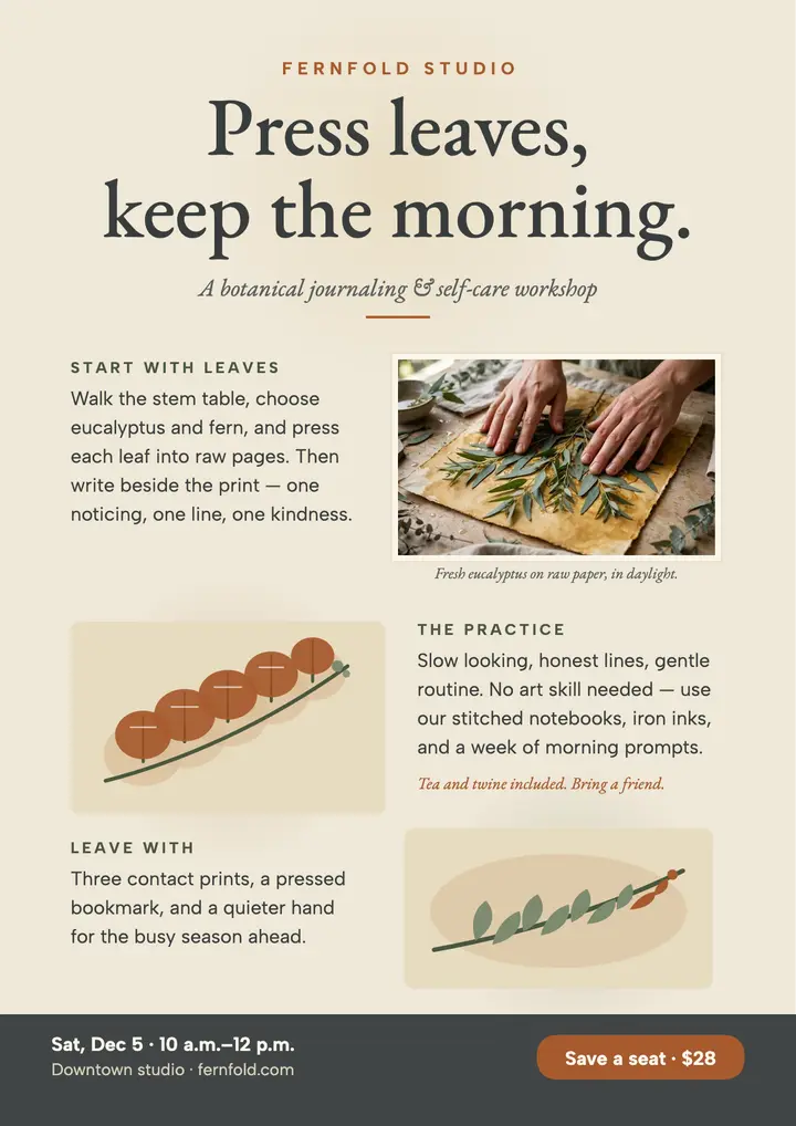 Fernfold morning pages botanical flyer template